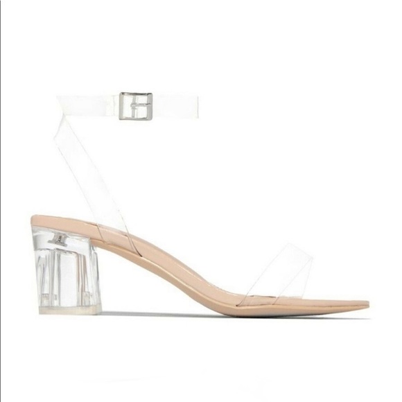 Nude Clear Strap Low Chunky Heel - Picture 3 of 9